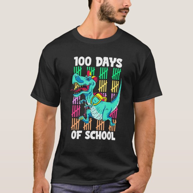 T-shirt Dinosaur T Rex Happy 100 Days Of School Teacher Bo (Devant)