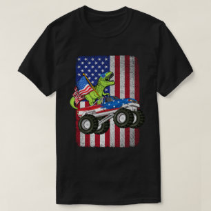T-shirt Dinosaur T Rex Monster Truck Drapeau américain
