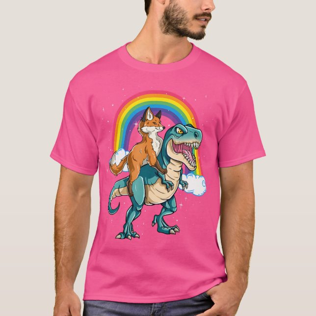 T-shirt Dinosaur T Rex Rainbow Cloud Éclats Fox (Devant)