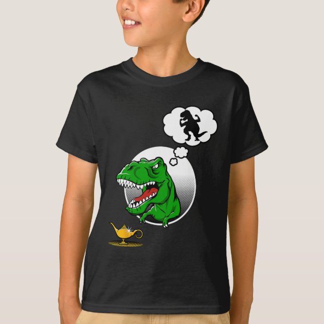 T-shirt Dinosaur T-rex Short Arms Funny Joke Genie Lamp  (Devant)