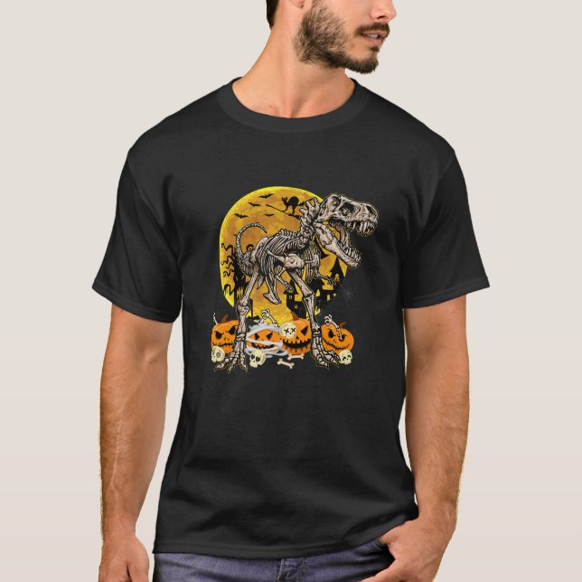 T-shirt Dinosaur T Rex Skeleton Citrouille Funny Halloween (Devant)