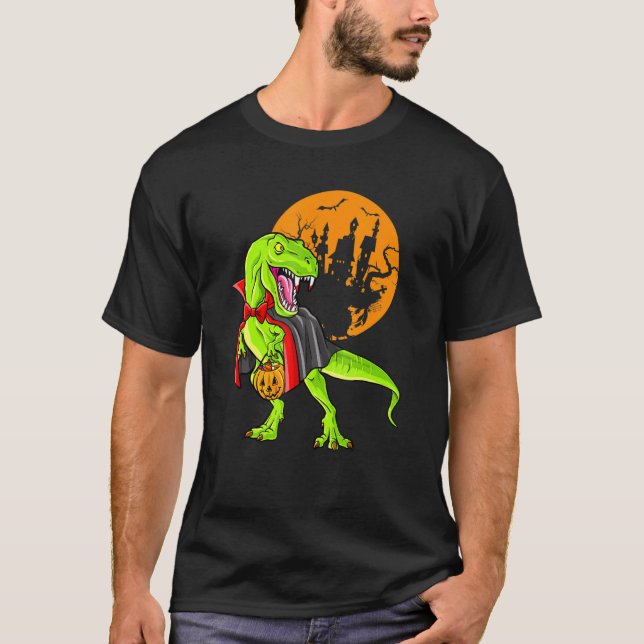 T-shirt Dinosaur T Rex Vampire Halloween Candy Pumpkin (Devant)
