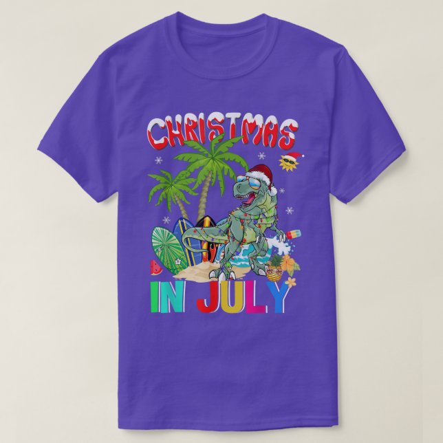 T-shirt Dinosaur TRe à Santa Hat Lunettes de soleil Noël à (Design devant)