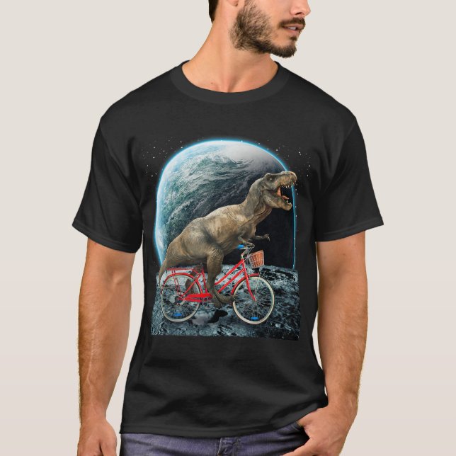 T-shirt Dinosaur Trex Dans L'Espace Vélo À Rider Sur La Lu (Devant)