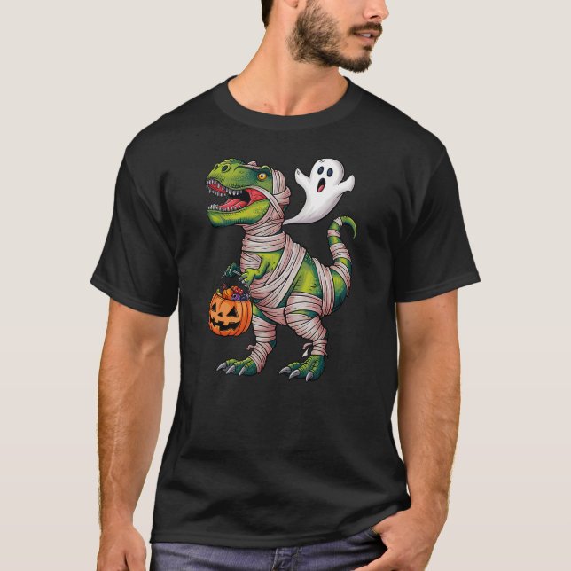 T-shirt Dinosaur Trex Ghost Toddler Boys Halloween Kids (Devant)