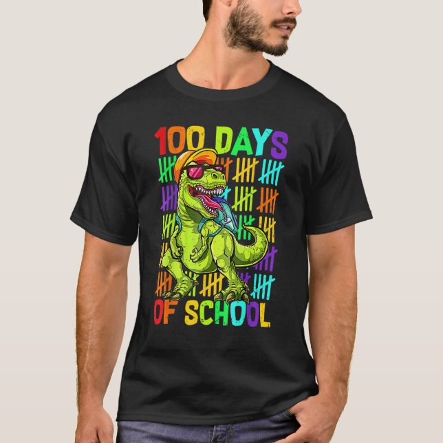 T-shirt Dinosaur Trex Happy 100th Day Of School  Boys Kids (Devant)