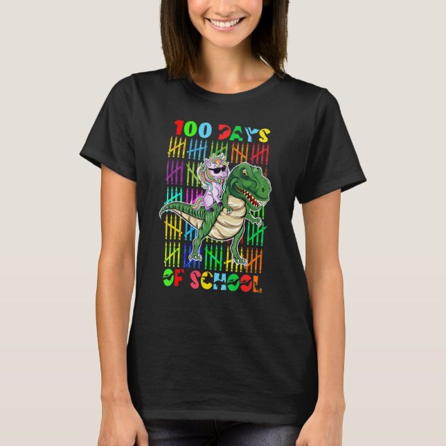 T-shirt Dinosaur TRex Happy 100th Day Of School Unicorn 10 (Devant)