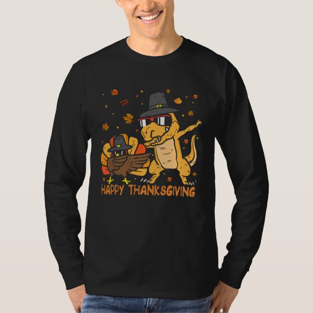 T-shirt Dinosaur Trex Thanksgiving  For Boys Pilgrim Hat T (Devant)