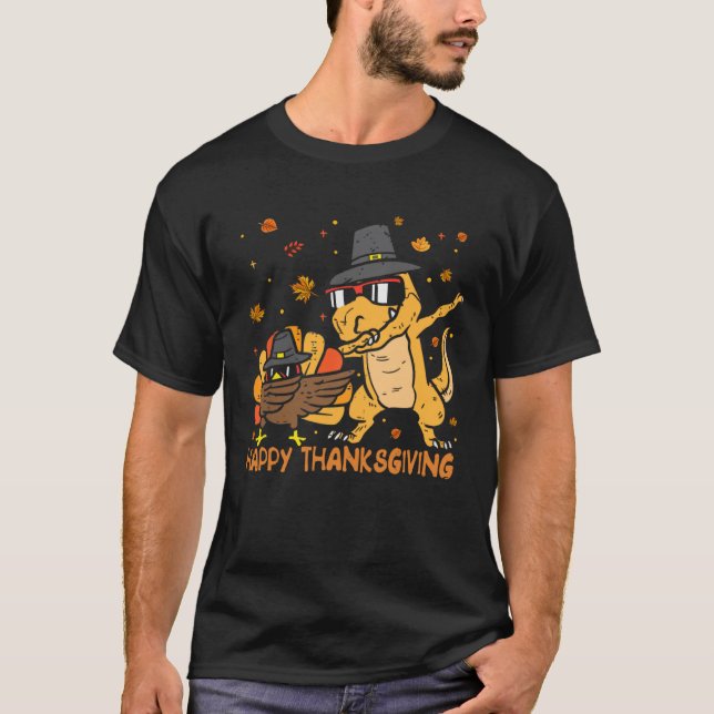 T-shirt Dinosaur Trex Thanksgiving  For Boys Pilgrim Hat T (Devant)