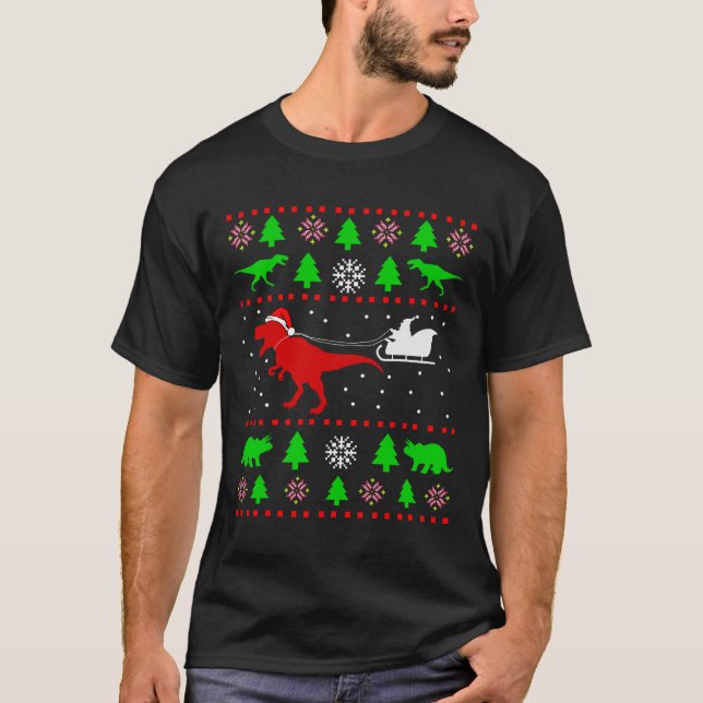 T-shirt Dinosaur Ugly Christmas Sweater For Adults Kids  (Devant)