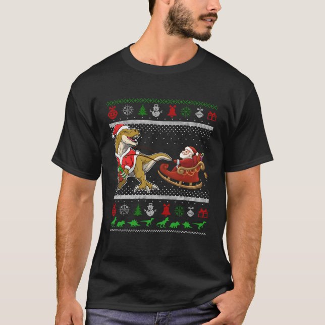 T-shirt Dinosaur Ugly Christmas Sweater Kids Xmas Trex Xma (Devant)