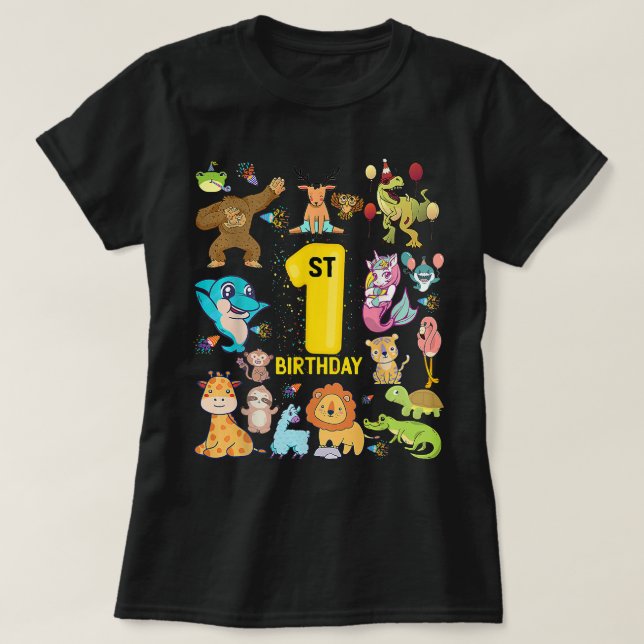 T-shirt Dinosaur Unicorn Flamant rose Llama 1er anniversai (Design devant)