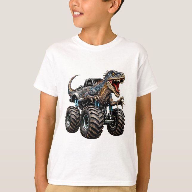 T-shirt Dinosaur Velociraptor Monster Truck (Devant)