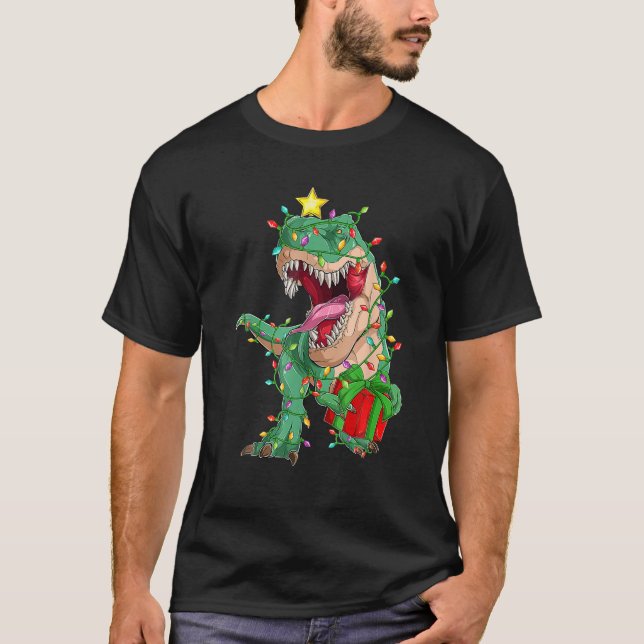 T-shirt Dinosaur Xmas Arbre Lumières Arbre Rex Pajam Noël (Devant)