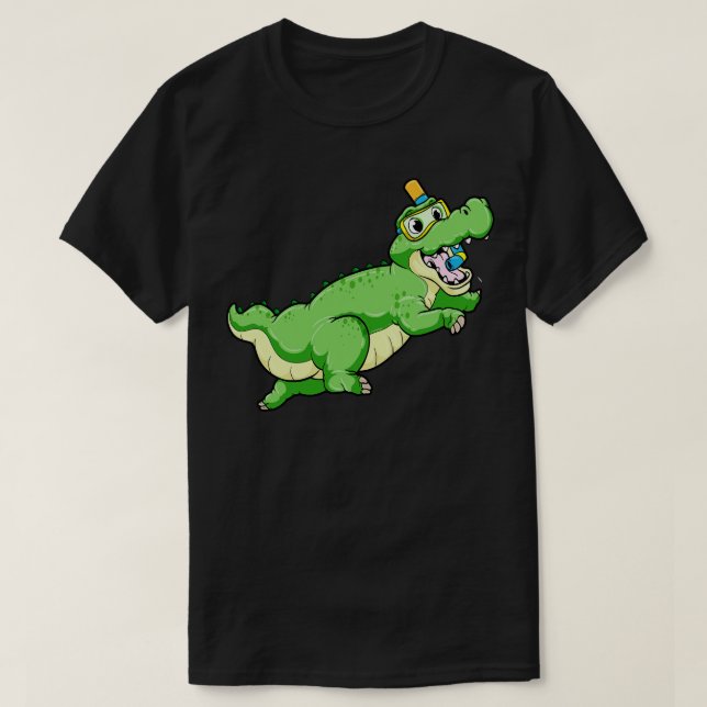 T-shirt Dinosaure à la baignade avec lunettes de plongée (Design devant)