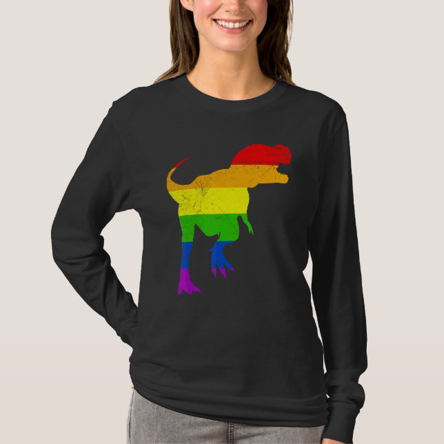 T-shirt Dinosaure Allysaurus Cute En Arc-En-Ciel Drapeau A (Devant)