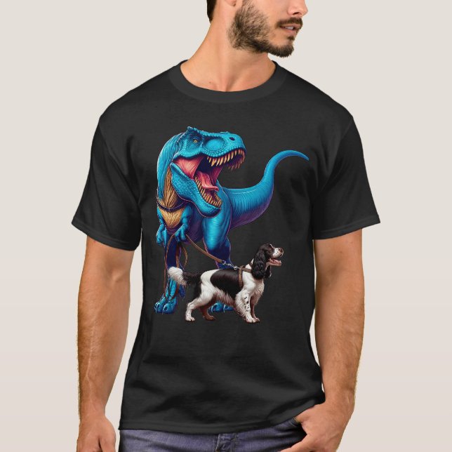 T-shirt Dinosaure anglais Springer Spaniel Walking (Devant)