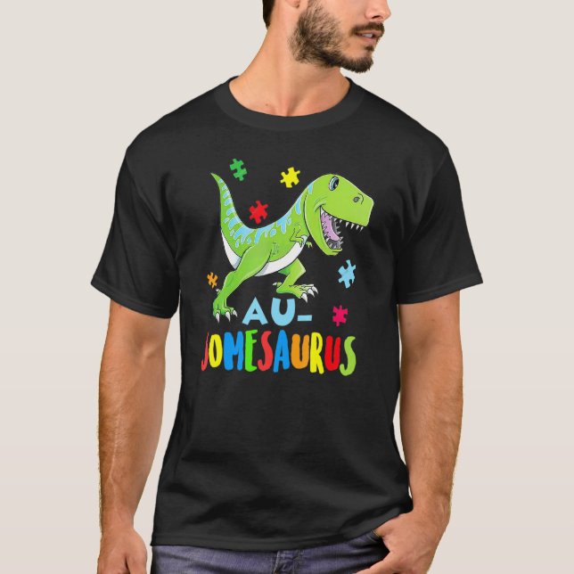 T-shirt Dinosaure Autisme Sensibilisation Rex Rawr Puzzle  (Devant)