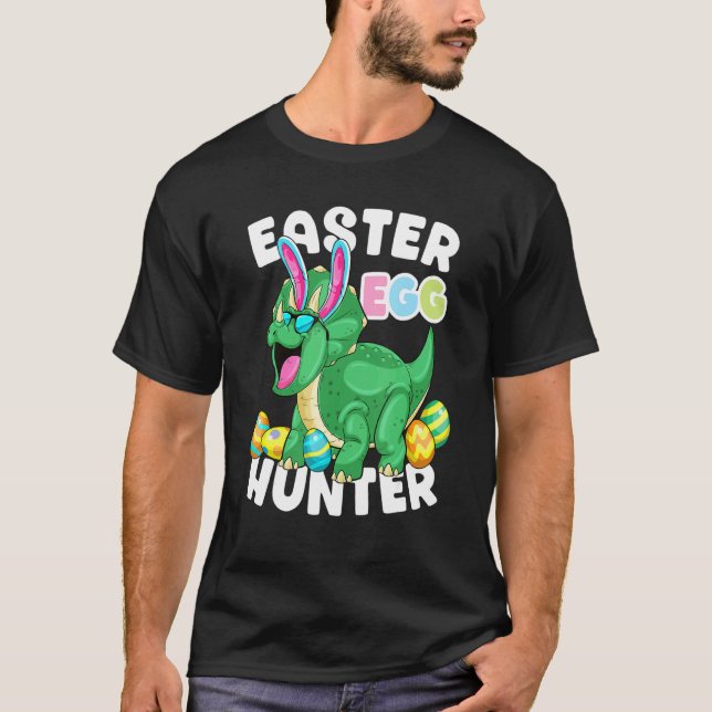 T-shirt Dinosaure Chasseur d'oeufs de Pâques Tricératops B (Devant)