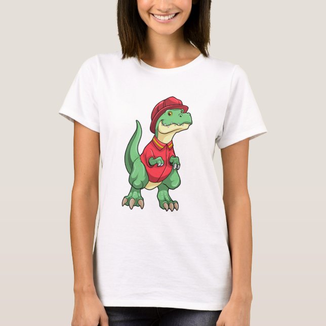 T-shirt Dinosaure comme pompier avec casque d'incendie (Devant)