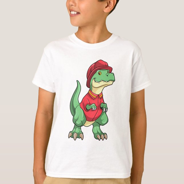 T-shirt Dinosaure comme pompier avec casque d'incendie (Devant)