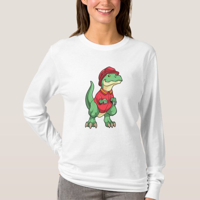T-shirt Dinosaure comme pompier avec casque d'incendie (Devant)
