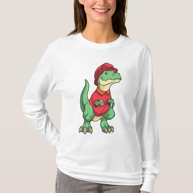 T-shirt Dinosaure comme pompier avec casque d'incendie (Devant)
