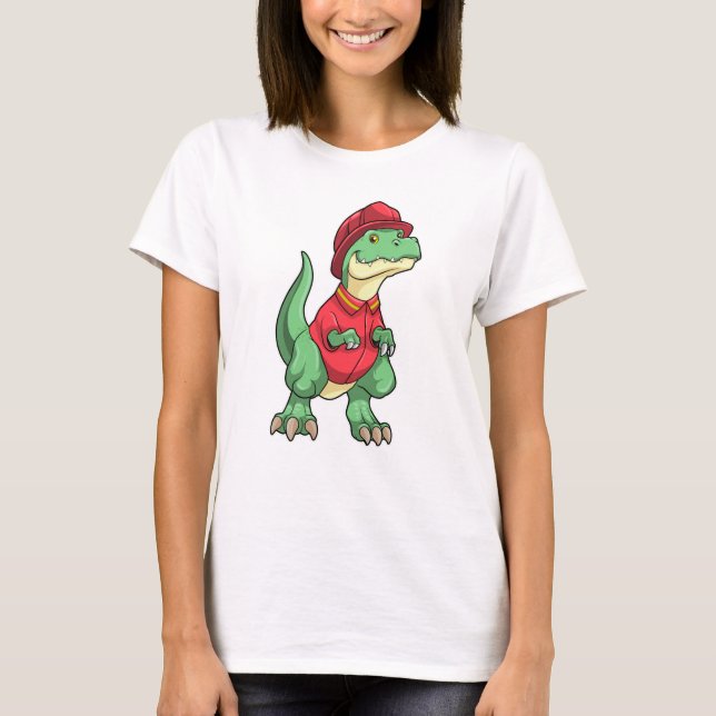 T-shirt Dinosaure comme pompier avec casque d'incendie (Devant)