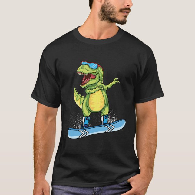 T-shirt Dinosaure cool planche à neige ski dabbing T Rex S (Devant)