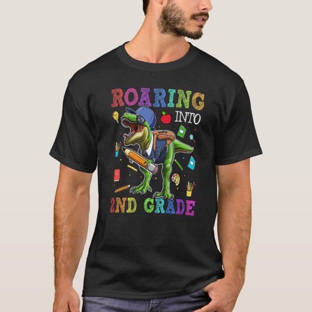 T-shirt Dinosaure De 2E Année Rex Retour À L'École (Devant)