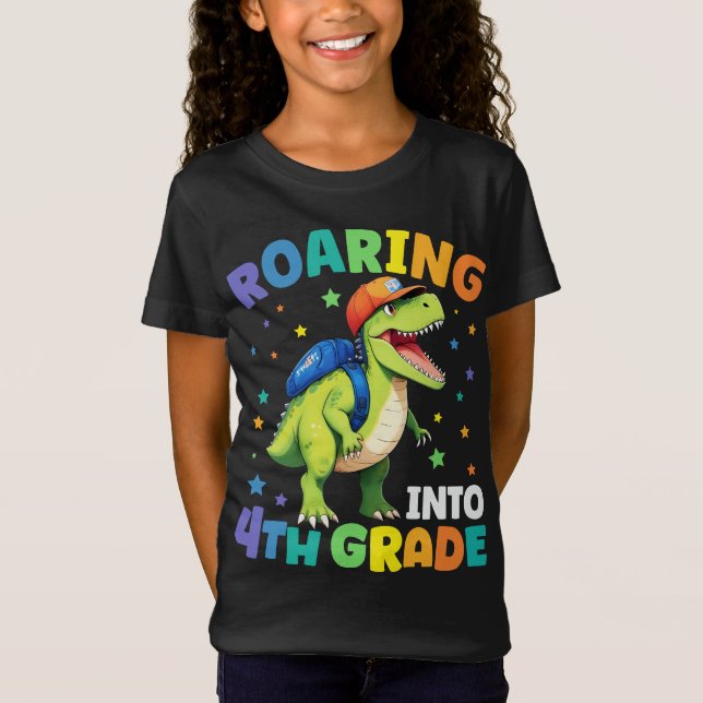T-Shirt Dinosaure de 4e année T Rex Retour à l'école (Devant)