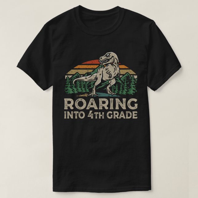 T-shirt Dinosaure de 4e année T Rex Retour à l'école (Design devant)