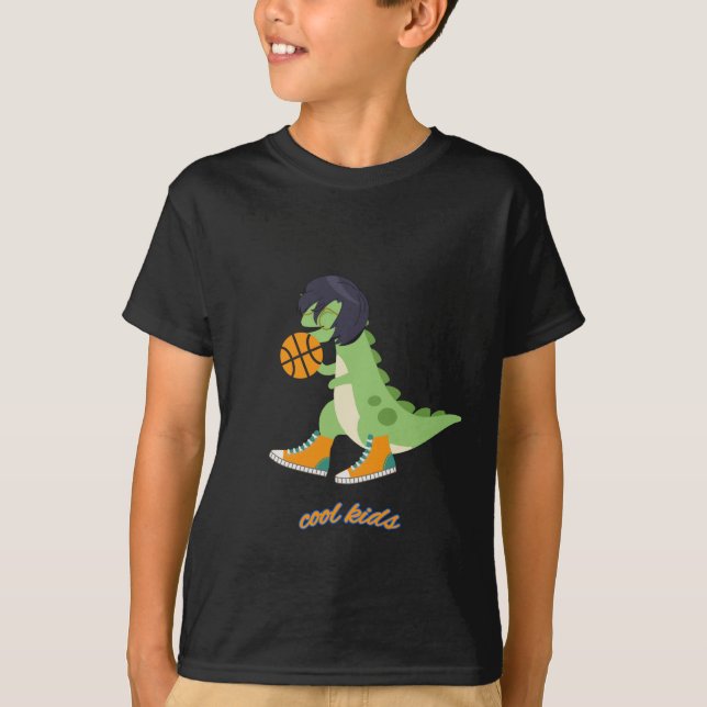 T-shirt Dinosaure de basket-ball pour enfants cool (Devant)