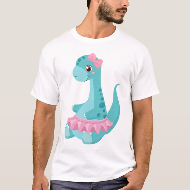 T-shirt Dinosaure de bébé assis avec tutu de ballet rose (Devant)
