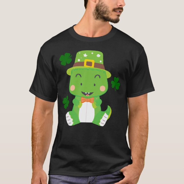 T-shirt Dinosaure de bébé vert c St Patrick le jour chance (Devant)