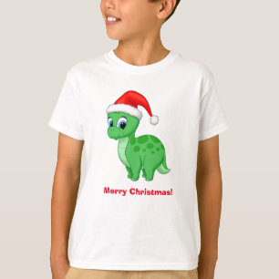 T-shirt Dinosaure de bébé vert mignon avec Santa Hat