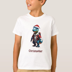 T-shirt Dinosaure de Noël bleu