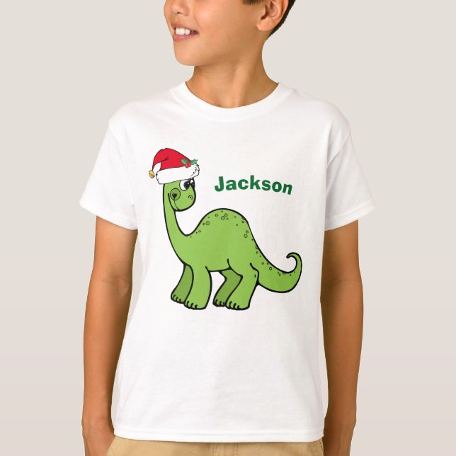 T-shirt Dinosaure de Noël mignon à Santa Hat Custom Kids (Devant)