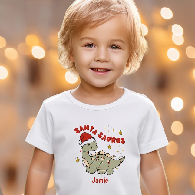 T-shirt Dinosaure de Noël mignon Santasaurus Nom Enfants (Cute Christmas Dinosaur Santasaurus Name Kids T-Shirt)