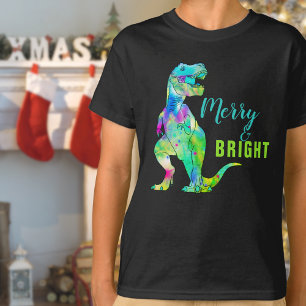 T-shirt Dinosaure de Noël T-Rex Joyeux et lumineux