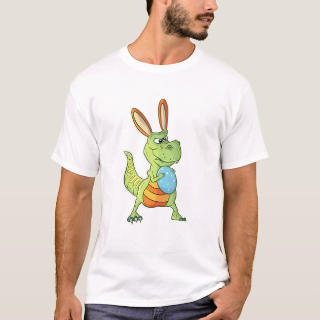 T-shirt Dinosaure de Pâques avec lapin Oreilles T Rex Garç (Devant)