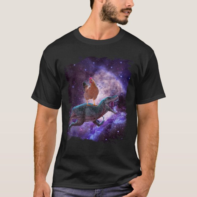 T-shirt Dinosaure De Poulet Dans L'Espace Rainbow T Chemis (Devant)