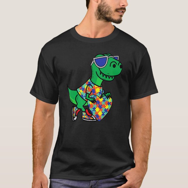 T-shirt Dinosaure de sensibilisation à l'autisme T Rex Cœu (Devant)