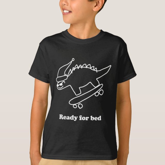 T-shirt Dinosaure de skateboard prêt pour le lit  (Devant)