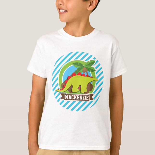 T-shirt Dinosaure de Stegosaurus vert et rouge ; Bleu et b (Devant)