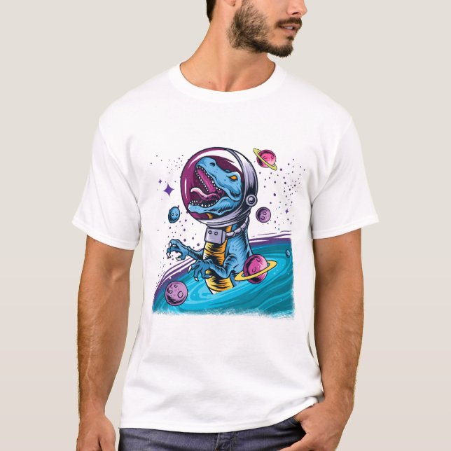 T-shirt Dinosaure de T-Rex drôle dans l'espace (Devant)