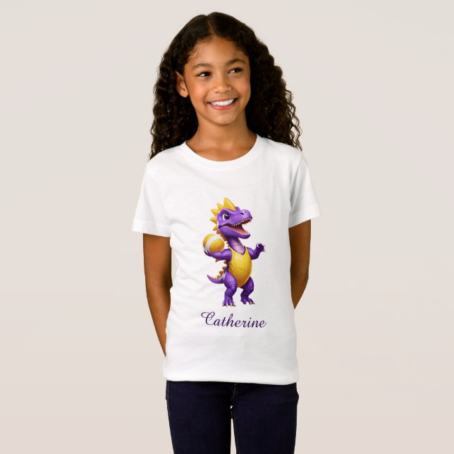 T-Shirt Dinosaure de volley-ball mauve (Devant entier)