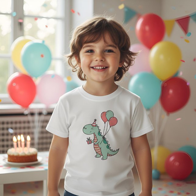 T-shirt Dinosaure Dinosaure Caricature ("Cute Cartoon Dinosaur Birthday T-Shirt  Fun and Colorful Tee Perfect for Kids’ Birthday Celebration)