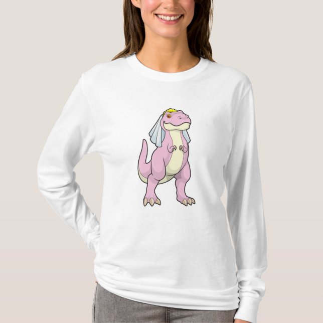 T-shirt Dinosaure en mariée au mariage avec voile (Devant)