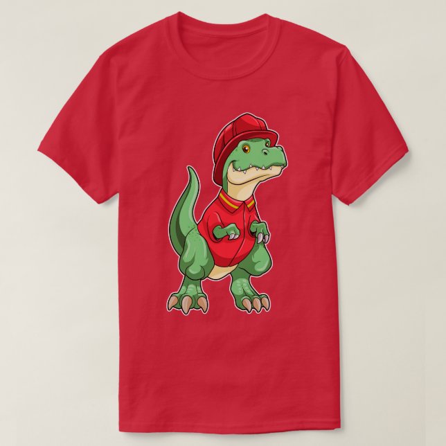 T-shirt Dinosaure en pompier avec casque de pompier (Design devant)